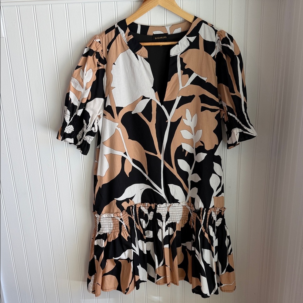 Sugarlips Black and White Leaf Print Dress